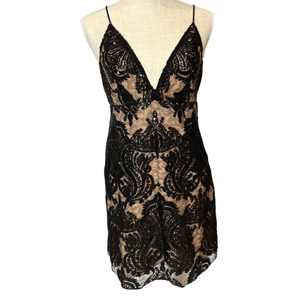 Free People Dresses & Skirts - Free People Black Lace Sequin Slip Dress Size 2